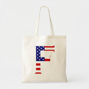 F Monogram überlagert sich auf der Flagge der USA Tragetasche