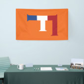 F Monogram überlagert sich auf der NLD-Flagge auf  Banner (Messeveranstaltung)