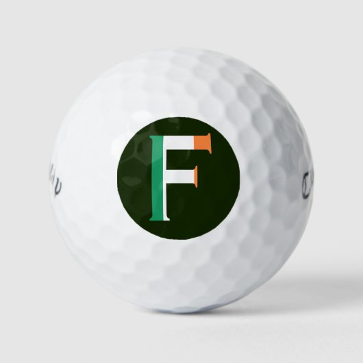 F Monogram überlagert sich auf irischer Flagge cwb Golfball (Vorderseite)