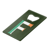 F Monogram überlagert sich auf irischer Flagge Geldbeutel Flaschenöffner (Rückseite Schrägansicht)