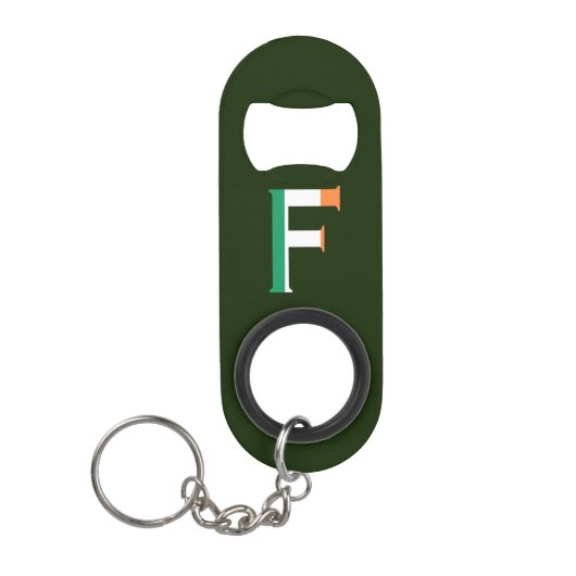 F Monogram überlagert sich auf irischer Flagge Mini Flaschenöffner (Vorderseite)