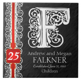 F Monogram "White Lace on Black" Anniversary Tile Fliese