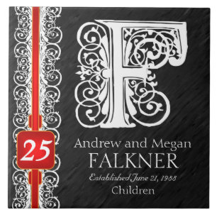 F Monogram "White Lace on Black" Anniversary Tile Fliese