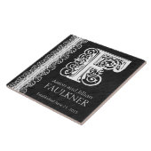 F Monogram "White Lace on Black" Hochzeitszange Fliese (Seite)