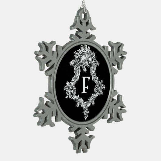 F Monogramm Erstverzierung Schneeflocken Zinn-Ornament (Links)