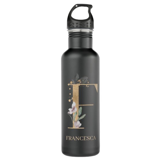 F Monogramm Floral Personalisiert Edelstahlflasche (Vorderseite)