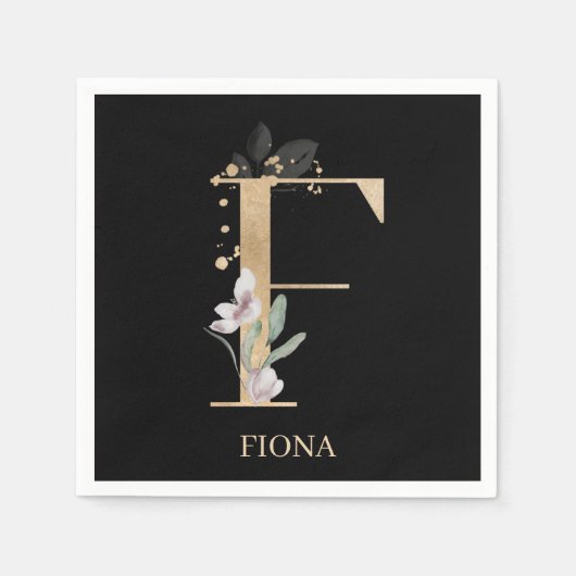 F Monogramm Floral Personalisiert Serviette (Vorderseite)