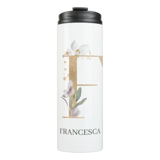 F Monogramm Floral Personalisiert Thermosbecher (Vorderseite)