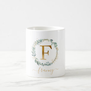 F Monogramm, kundenspezifischer Blattkranz Kaffeetasse