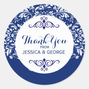 F;oraler weißer Spitzen-blauer Hintergrund Runder Aufkleber