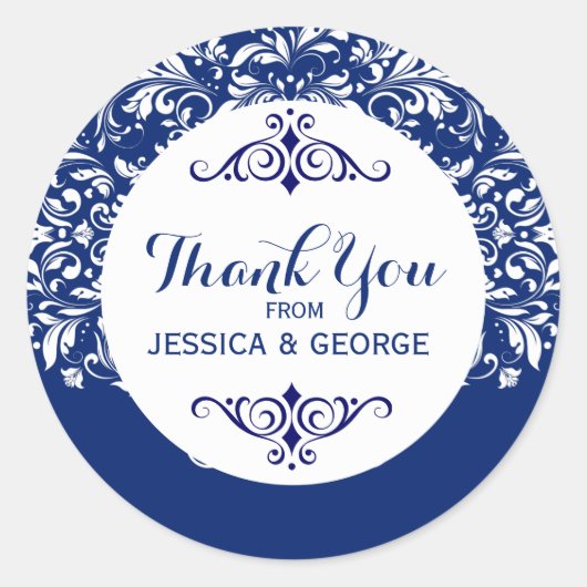 F;oraler weißer Spitzen-blauer Hintergrund Runder Aufkleber (Vorderseite)