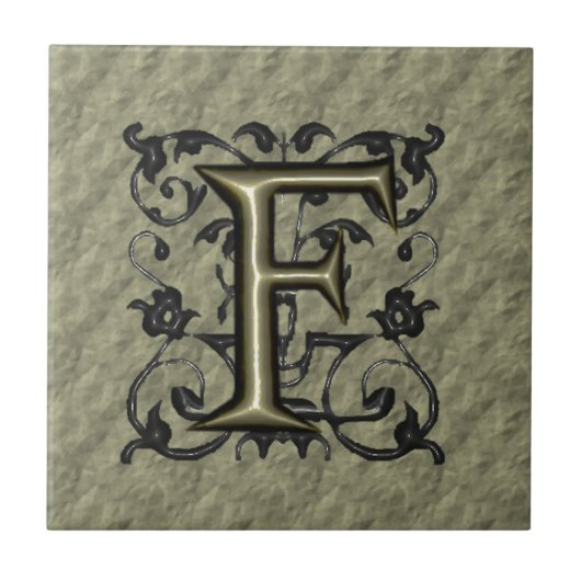 F - Vintages Monogramm (Gold) Fliese (Vorderseite)
