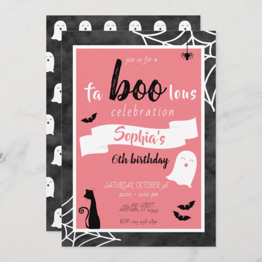Fa"boo"lous Girls Birthday Ghost Halloween Einladu Einladung (Vorne/Hinten)