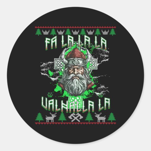 Fa La 8 Valhalla Weihnachtsmannmütze Viking Skull Runder Aufkleber (Vorderseite)