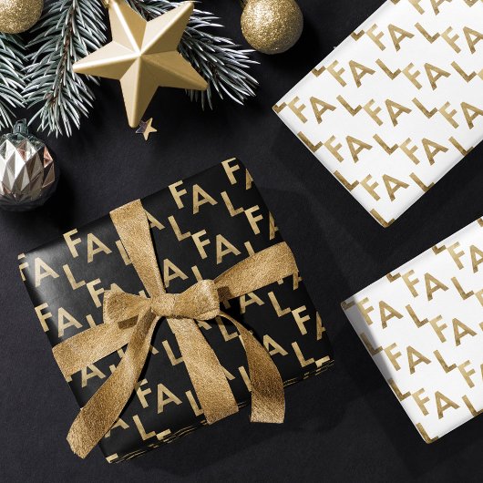 FA LA Bold Letters Moderne Minimal Black & Gold Geschenkpapier Set