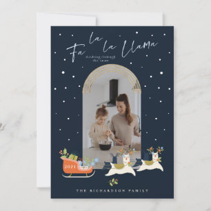 Fa La Christmas Llama Reindeers & Sleigh Foto Feiertagskarte