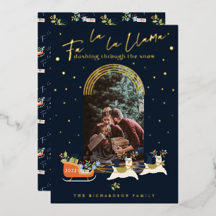 Fa La Christmas Llama Reindeers & Sleigh Foto Folien Feiertagskarte