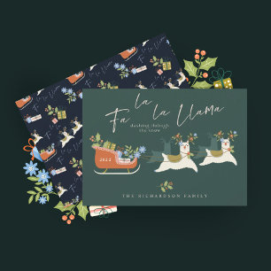 Fa La Christmas Llama Rentiers & Sleigh Geschenke Feiertagskarte