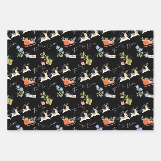 Fa La Christmas Llama Rentiers Sleigh Pattern Geschenkpapier Set (Vorderseite 3)