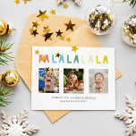 Fa La Christmas Niedliche Pastete 3 Foto Collage Magnetkarte<br><div class="desc">"Fa la la la la la" in niedlichem,  farbenfrohen pastellfarbenen Schriftart,  mit 3 Foto Collage WeihnachtsMagnetkarte.</div>