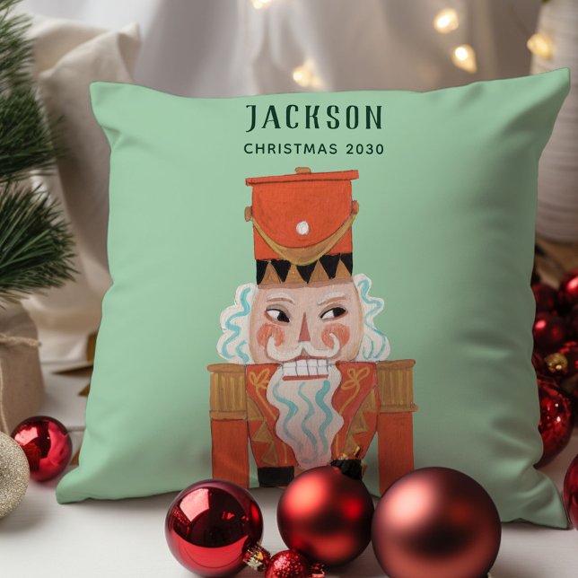 Fa La Christmas Nutcracker Ballet Tänzer grün Kissen (Classic Traditional green red Nutcracker Christmas kids children throw pillow.)