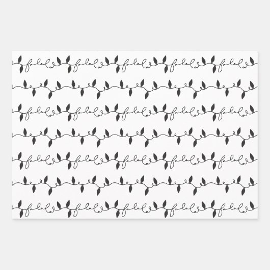 Fa La Christmas String Lights Schwarz-weiß & Gold Geschenkpapier Set (Vorderseite)