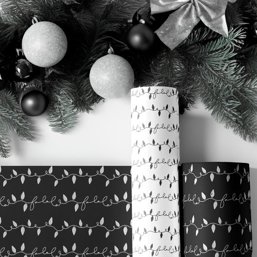 Fa La Christmas String Lights Schwarz-weiß & Gold Geschenkpapier Set