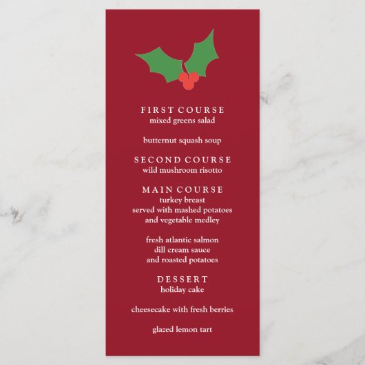 Fa La Festive Holly Weihnachten Menükarte (Vorderseite)