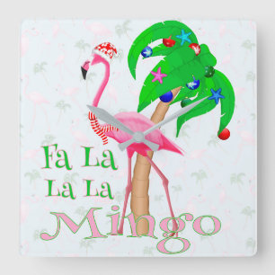Fa La Flamingo Xmas Quadratische Wanduhr