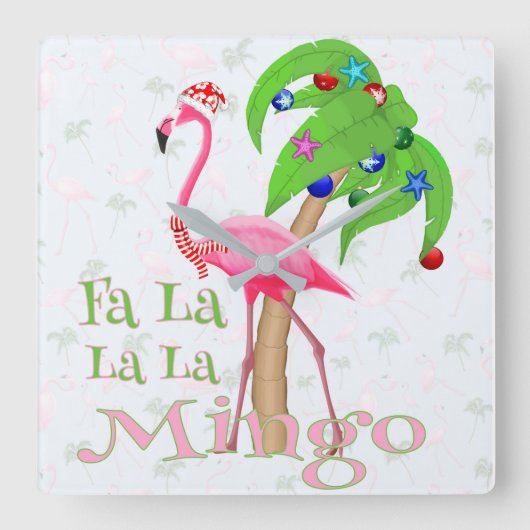Fa La Flamingo Xmas Quadratische Wanduhr (Vorderseite)
