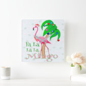 Fa La Flamingo Xmas Quadratische Wanduhr (Zuhause)