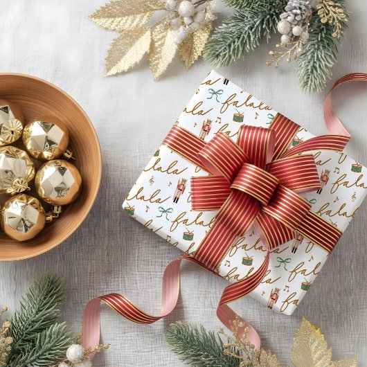 Fa La Girly Christmas Nutcracker Bow Music Geschenkpapier