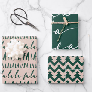 FA LA Green & Pink Typografic Christmas Carol Geschenkpapier Set