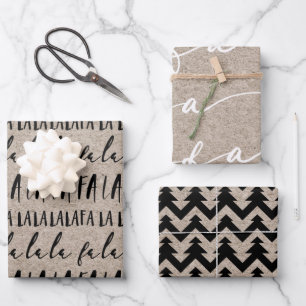 FA LA Kraft Paper & Black Typographic Christmas Geschenkpapier Set