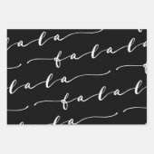 FA LA LA Black & White Calligraphy Christmas Carol Geschenkpapier Set (Vorderseite 2)