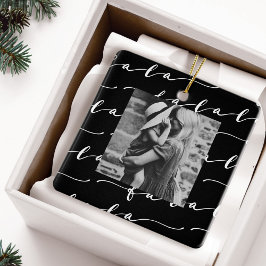 FA LA LA Black & White Calligraphy Weihnachts-Foto Keramikornament