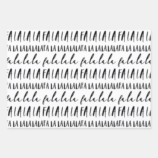 FA LA LA Black & White Chic Weihnachtslied Geschenkpapier Set (Vorderseite)