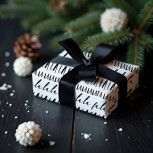 FA LA LA Black & White Typographic Christmas Carol Geschenkpapier