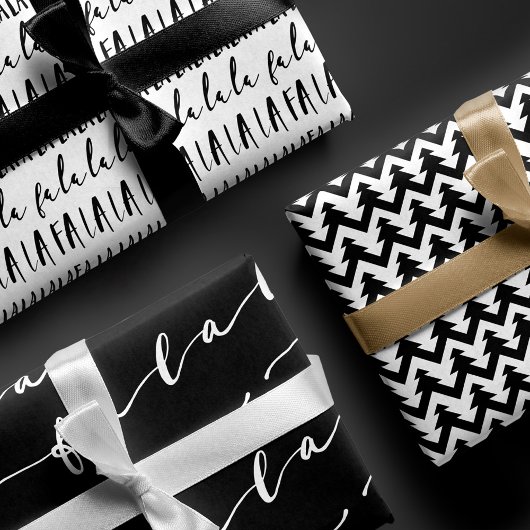 FA LA LA Black & White Typographic Christmas Carol Geschenkpapier Set