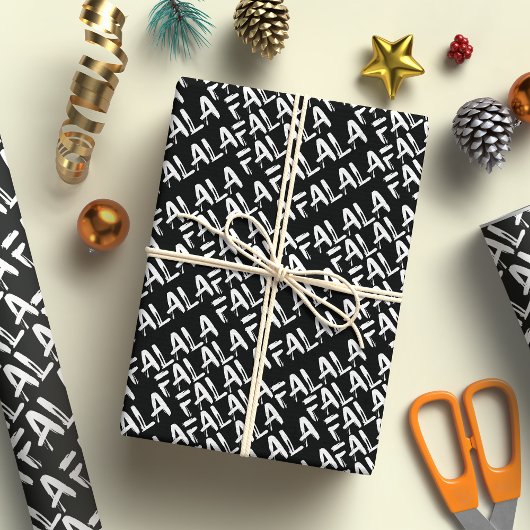 FA LA LA Bold Brush Letters Modern White & Black Geschenkpapier