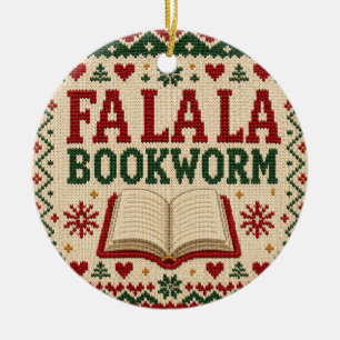 Fa la la Bücherwurm Hässlicher Weihnachtspullover  Keramik Ornament