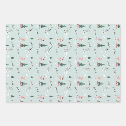 Fa La La Cute Pink Elf Ice Skating Girly Wrapping Geschenkpapier Set (Vorderseite)