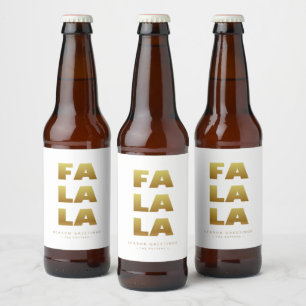 Fa La La   Einfache Weihnachten - Weiß und Gold Bierflaschenetikett