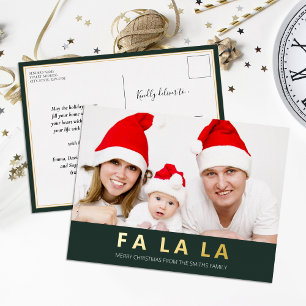 Fa La La Green Gold Modernes Weihnachts-Foto Folien Feiertagspostkarte