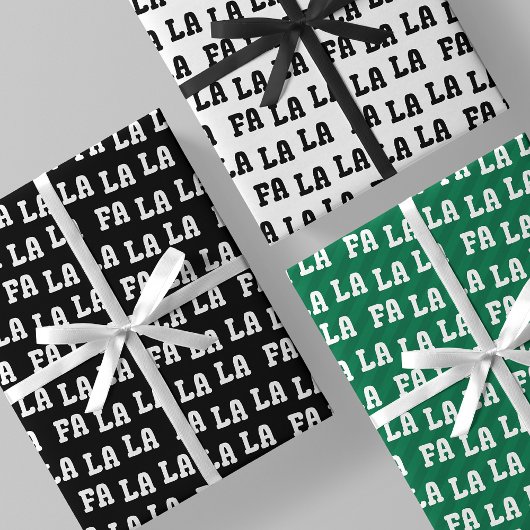 Fa La La La Black, White & Green Stylish & Fun Geschenkpapier Set