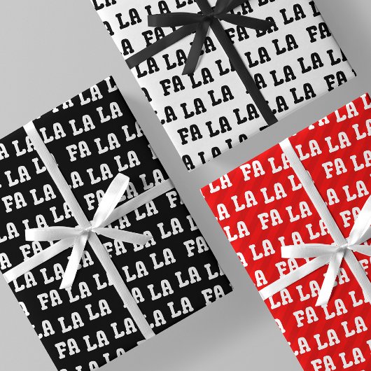 Fa La La La Black, White & Red Chic, Stylish & Fun Geschenkpapier Set