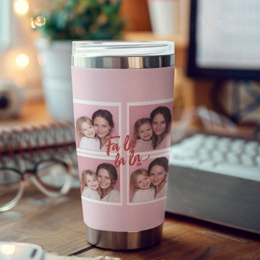 Fa La La La Blush Pink Christmas Photo Collage Thermobecher