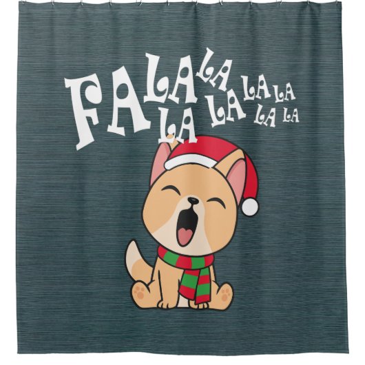 Fa La La La Christmas Dog Singing Duschvorhang (Vorderseite)