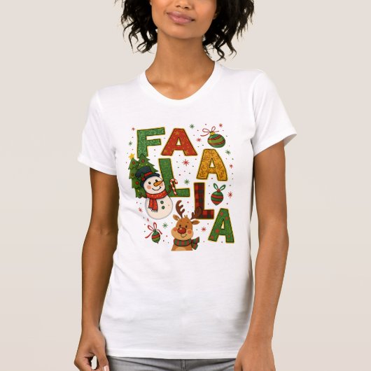 Fa La La La Christmas Holiday Cartoon Art T-Shirt (Vorderseite)