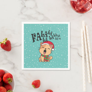 Fa La La La La La La Christmas Cat singen Napkin Serviette